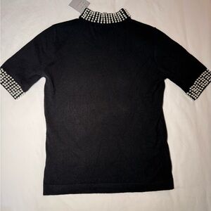 Liv Milano Black Sweater with Pearl Neckline – Women’s XS, Short Sleeve NWT